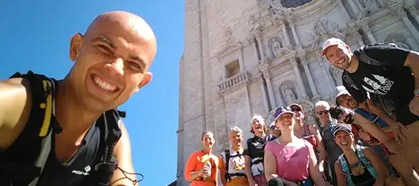 group of runners jumping in the Atlas Mountains